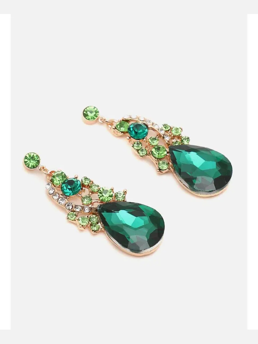 Комплект украшений с зелеными камнями Ethnic Jewellery Set SOHI — изображение 5 из 6, оттенок золото