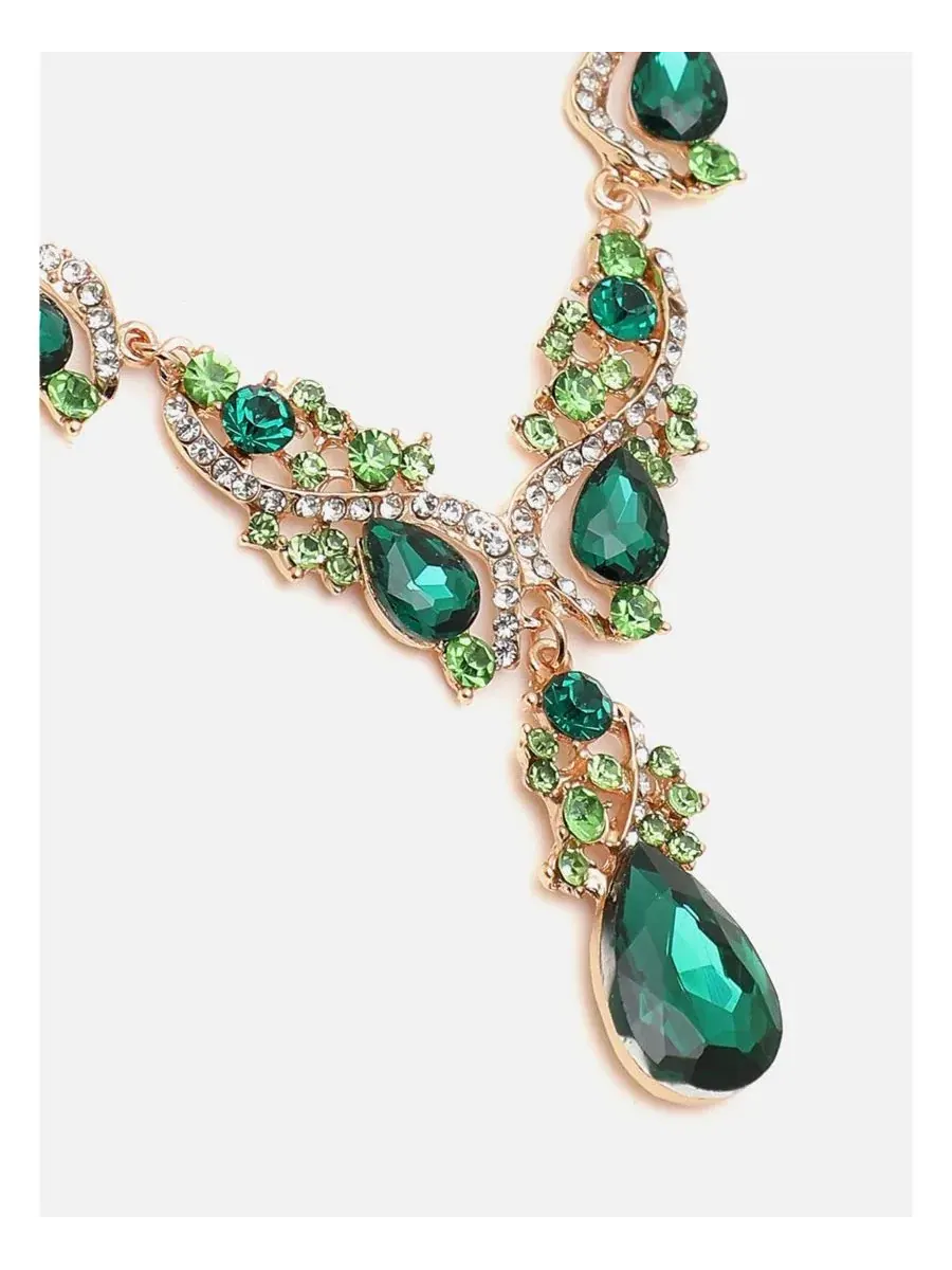 Комплект украшений с зелеными камнями Ethnic Jewellery Set SOHI — изображение 6 из 6, оттенок золото