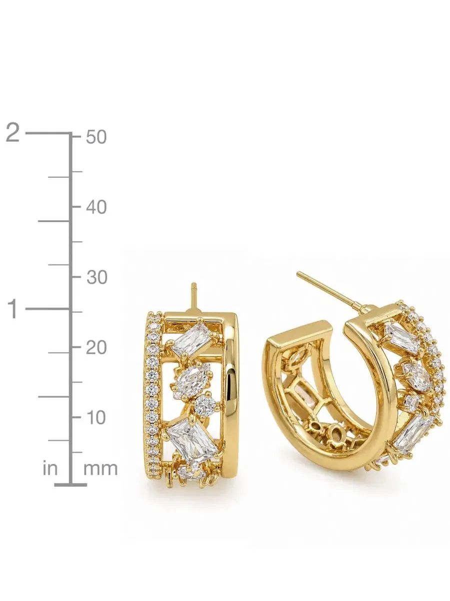 Серьги-кольца с кубическим цирконием, 14K позолота — изображение 4 из 5, оттенок золото
