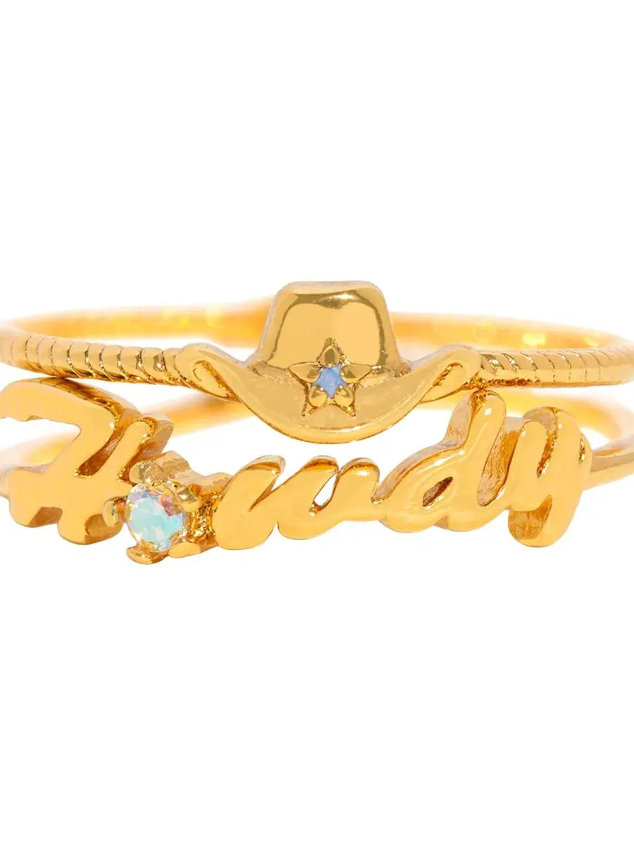 Набор из 2 колец с кристаллами, модель Howdy Partner Girls Crew — изображение 2 из 4, оттенок золото