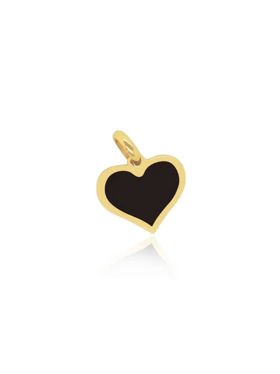 Подвеска-сердце с ониксом 14K желтое золото Onyx Heart Charm 10 мм The Lovery