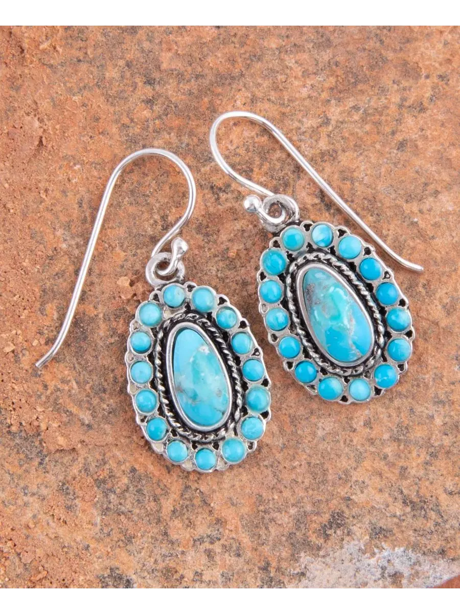Серьги-подвески с бирюзой Little Sedona Blue Turquoise and Silver Drop Earrings Barse — изображение 3 из 4