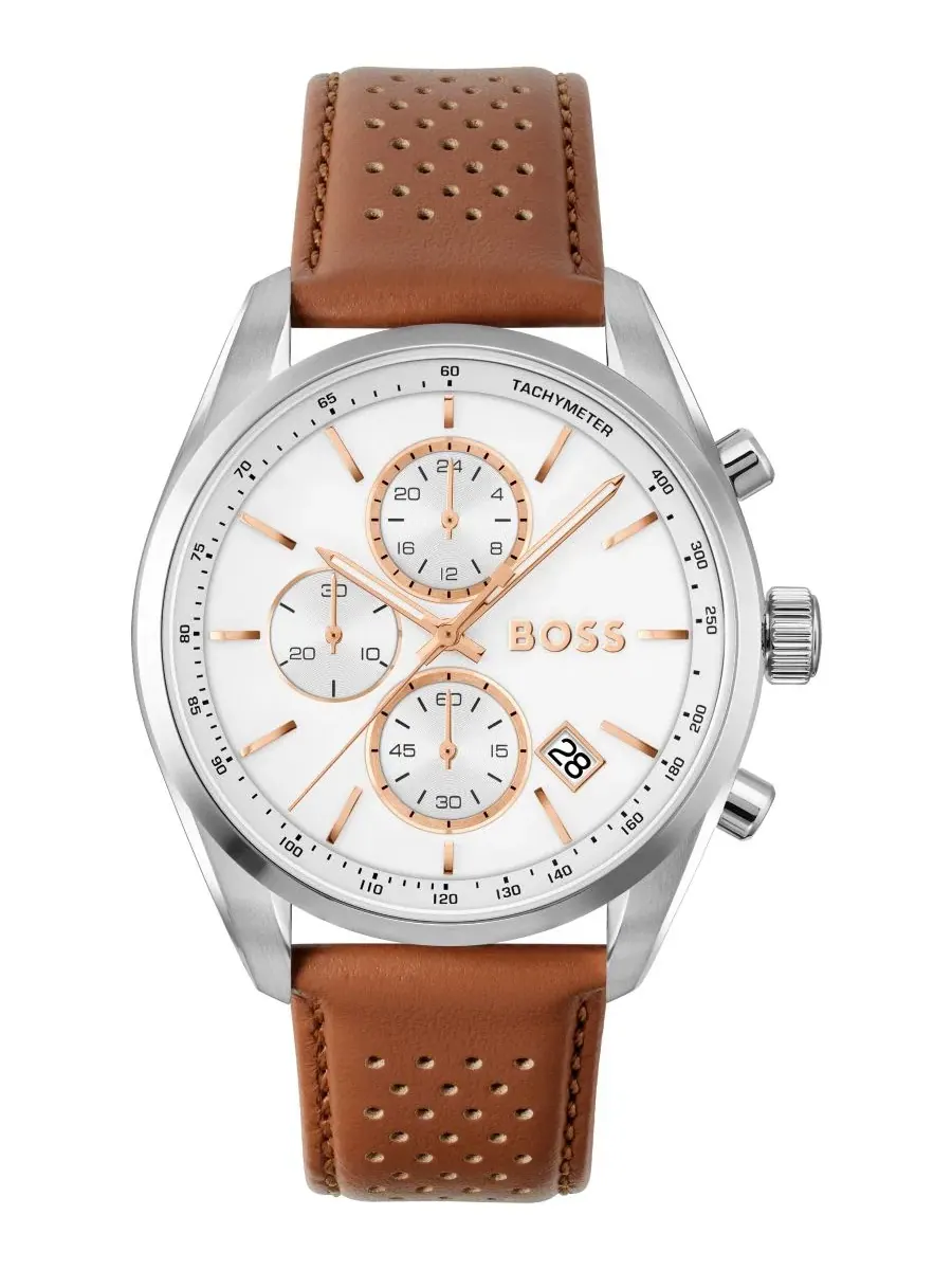 Мужские часы Grand Prix 44 Quartz Chrono Brown Leather Watch Hugo Boss — изображение 1 из 4, оттенок коричневый
