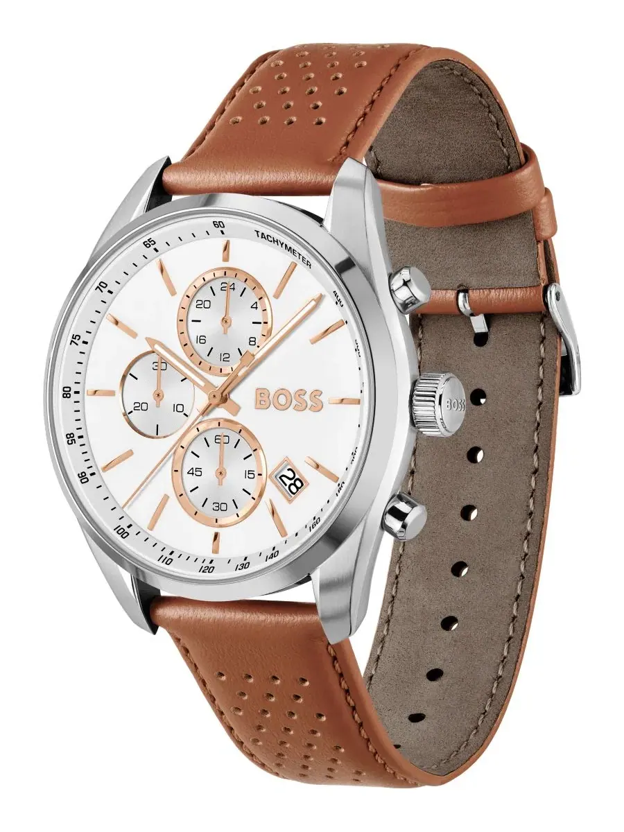 Мужские часы Grand Prix 44 Quartz Chrono Brown Leather Watch Hugo Boss — изображение 2 из 4, оттенок коричневый
