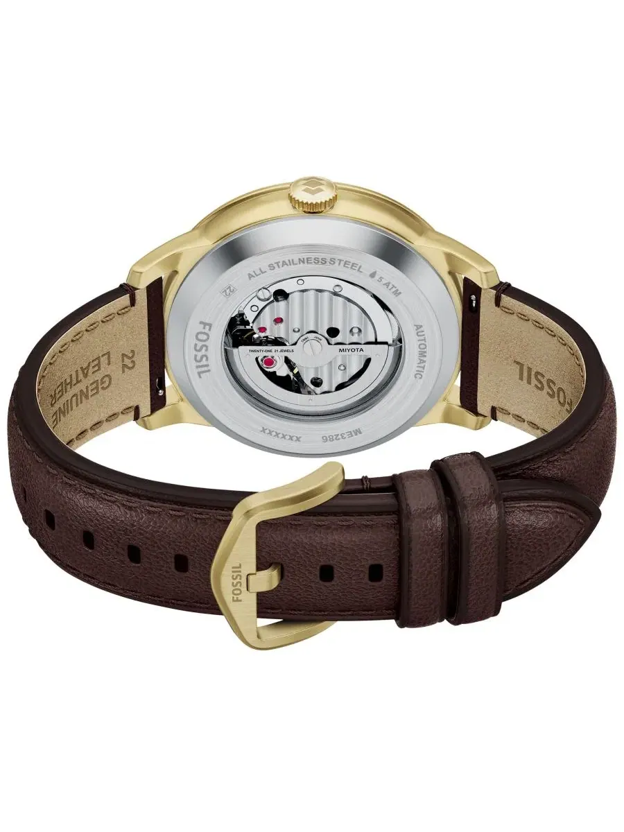 Мужские часы Townsman Automatic с коричневым кожаным ремешком, 44 мм Fossil — изображение 4 из 5, оттенок коричневый