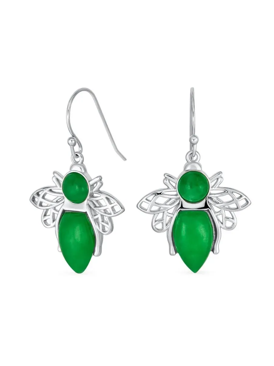 Серьги-подвески с пчелой из нефрита, из стерлингового серебра Bling Jewelry — изображение 1 из 4, оттенок зеленый