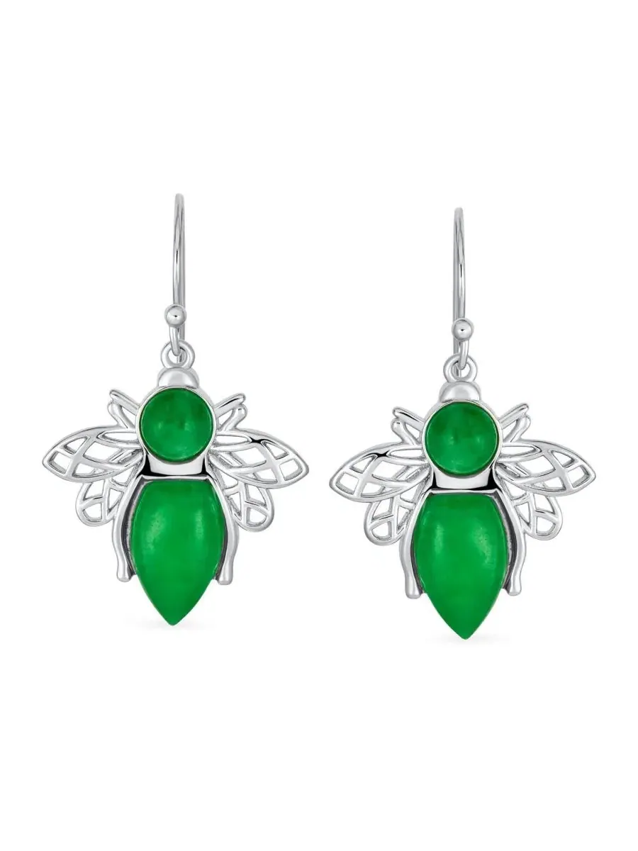 Серьги-подвески с пчелой из нефрита, из стерлингового серебра Bling Jewelry — изображение 2 из 4, оттенок зеленый