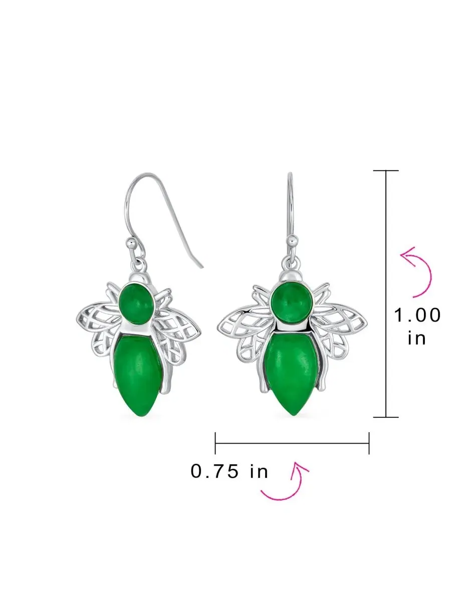Серьги-подвески с пчелой из нефрита, из стерлингового серебра Bling Jewelry — изображение 3 из 4, оттенок зеленый