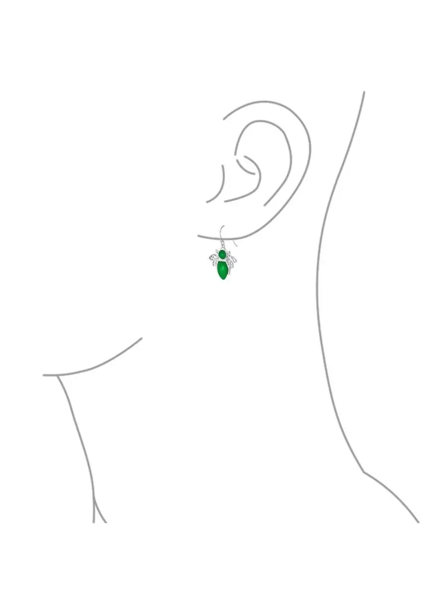 Серьги-подвески с пчелой из нефрита, из стерлингового серебра Bling Jewelry — изображение 4 из 4, оттенок зеленый