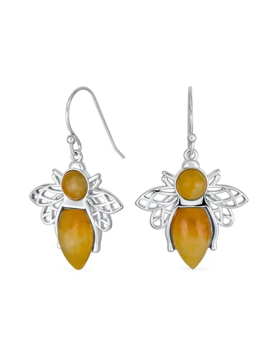 Серьги-подвески с мотивом пчелы Jade Queen Bumble Bee Bling Jewelry — изображение 1 из 4, оттенок желтый