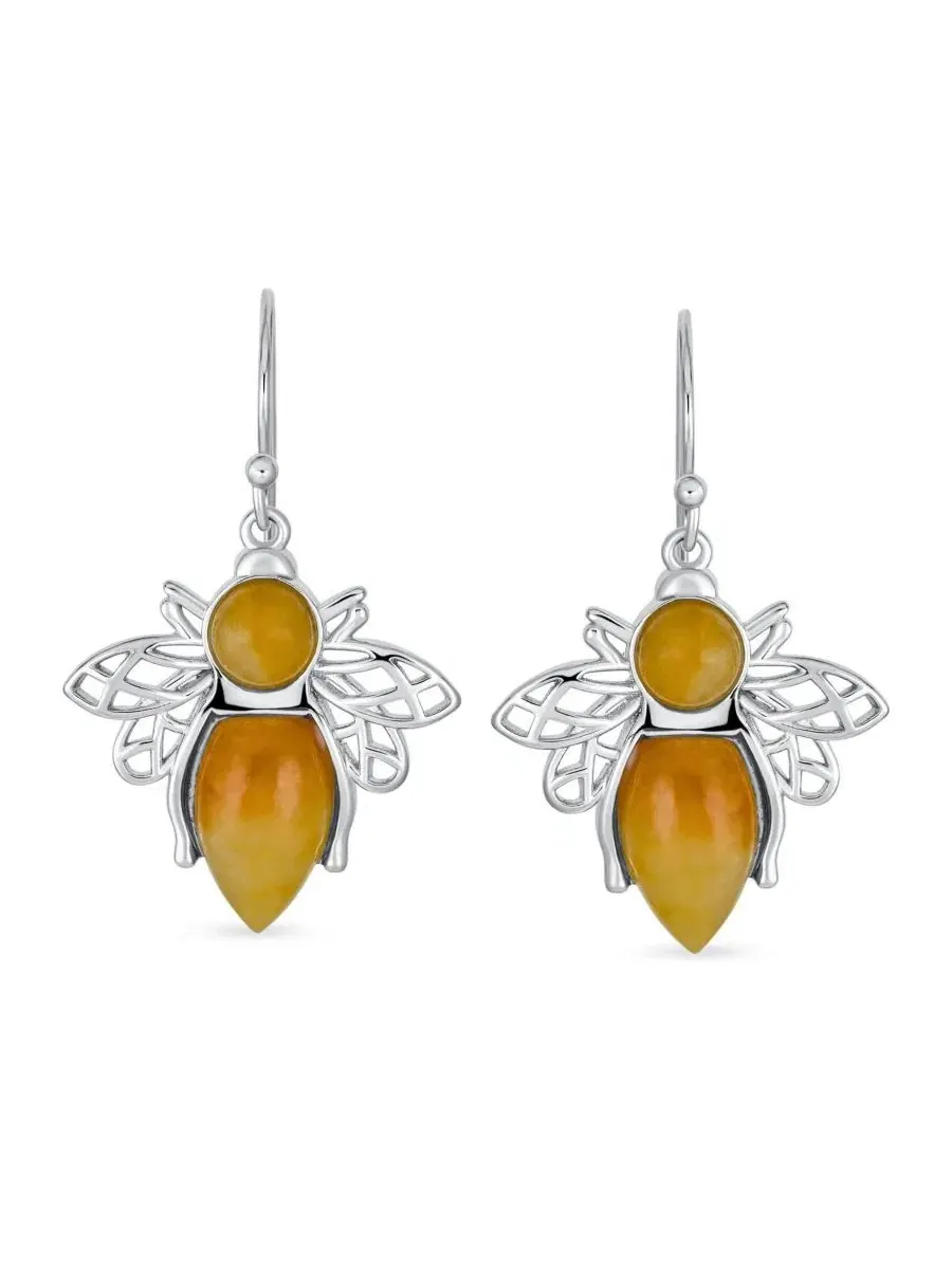 Серьги-подвески с мотивом пчелы Jade Queen Bumble Bee Bling Jewelry — изображение 2 из 4, оттенок желтый