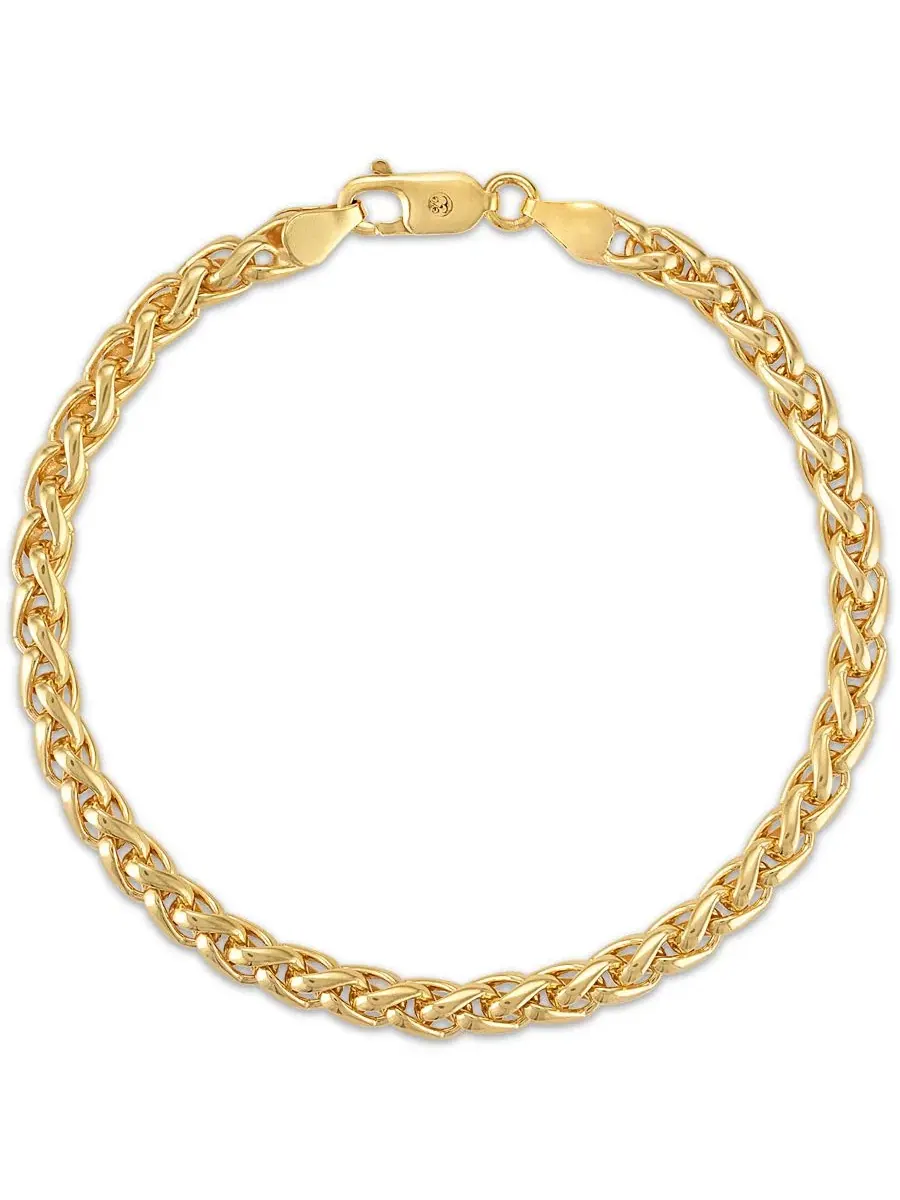Браслет Wheat Link Chain из стерлингового серебра с покрытием 14k золотом Esquire Men's Jewelry