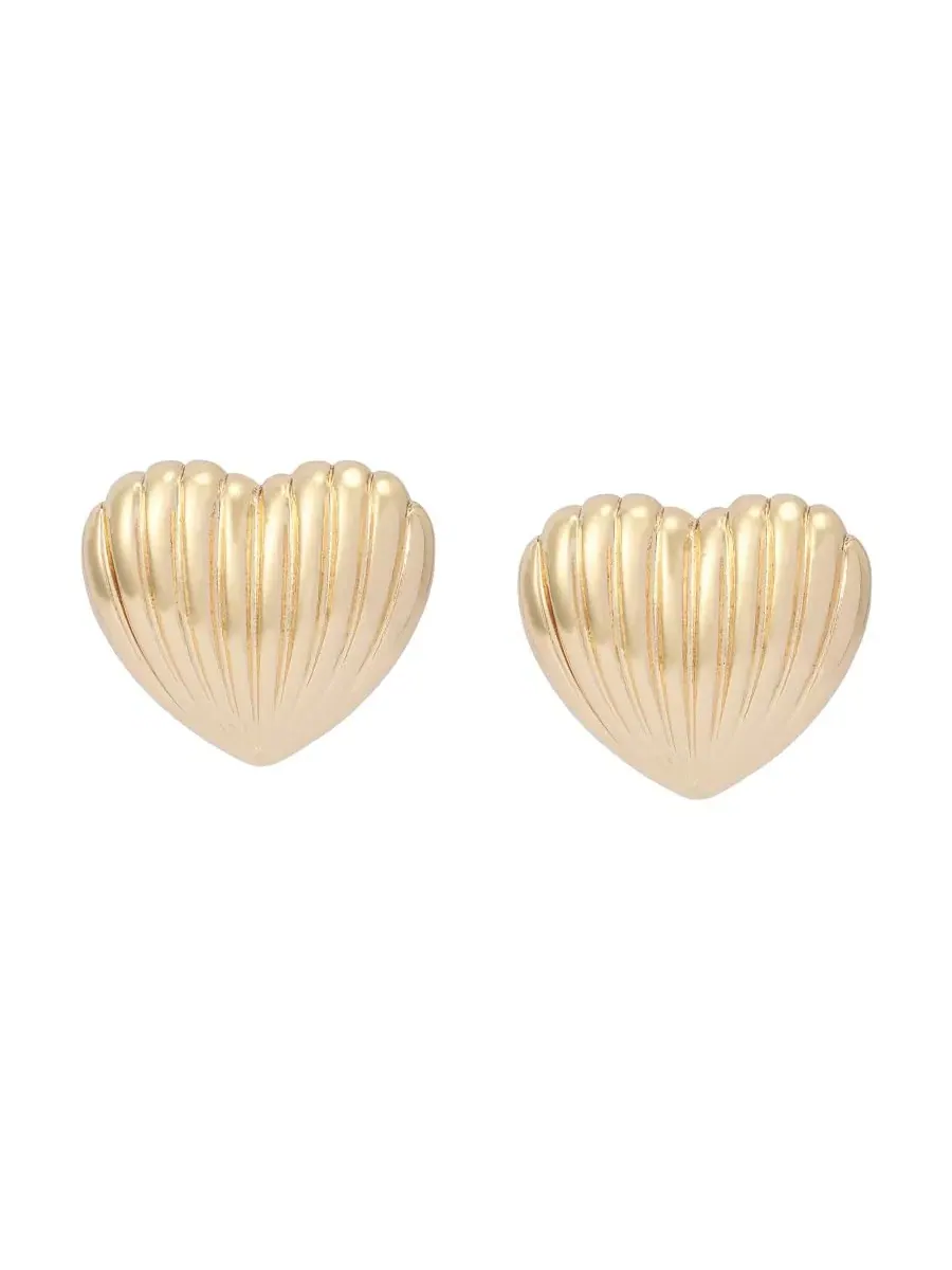 Золотые серьги-гвоздики в форме сердца с рифленой поверхностью Steve Madden — изображение 2 из 4, оттенок золото