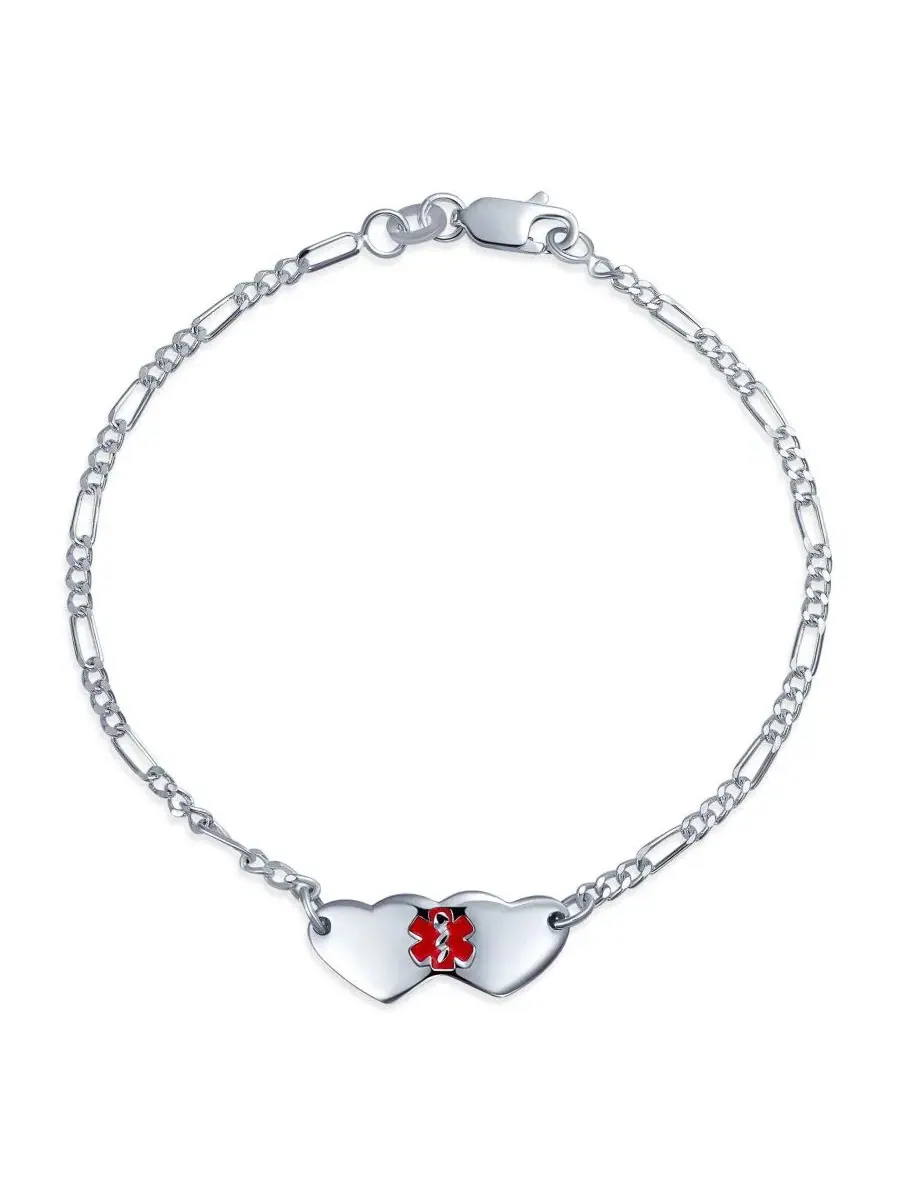 Серебряный браслет-медицинский ID с подвеской-сердцем Bling Jewelry — изображение 1 из 4