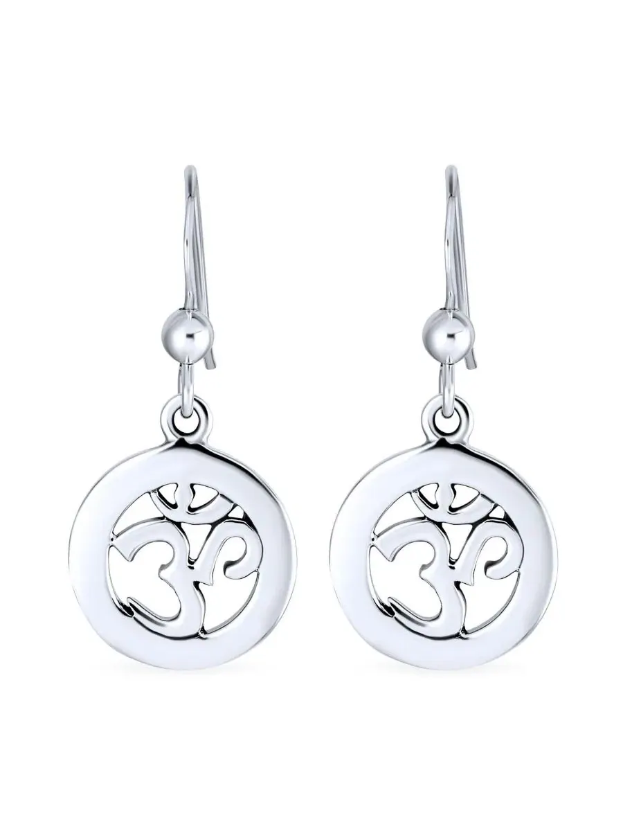 Серьги-подвески с символом Ом Spiritual Amulet Bling Jewelry — изображение 1 из 4, оттенок серебряный