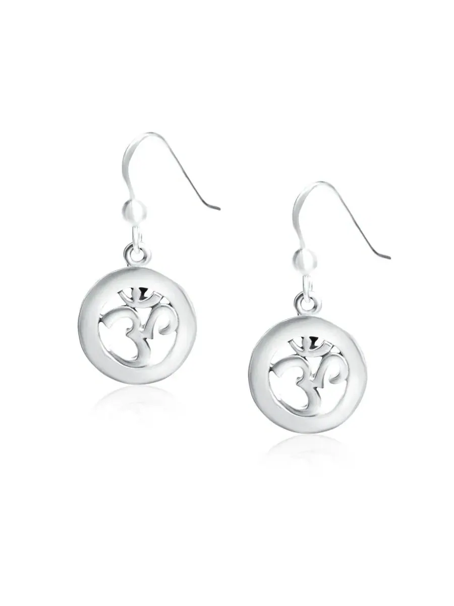 Серьги-подвески с символом Ом Spiritual Amulet Bling Jewelry — изображение 2 из 4, оттенок серебряный