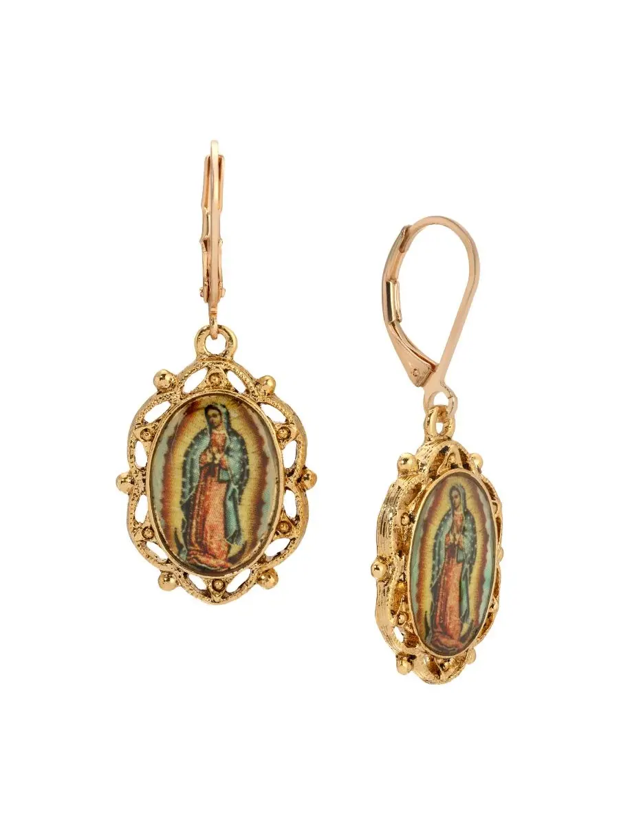 Серьги с подвеской в виде образа Богоматери Гваделупской, модель Our Lady of Guadalupe Decal Oval