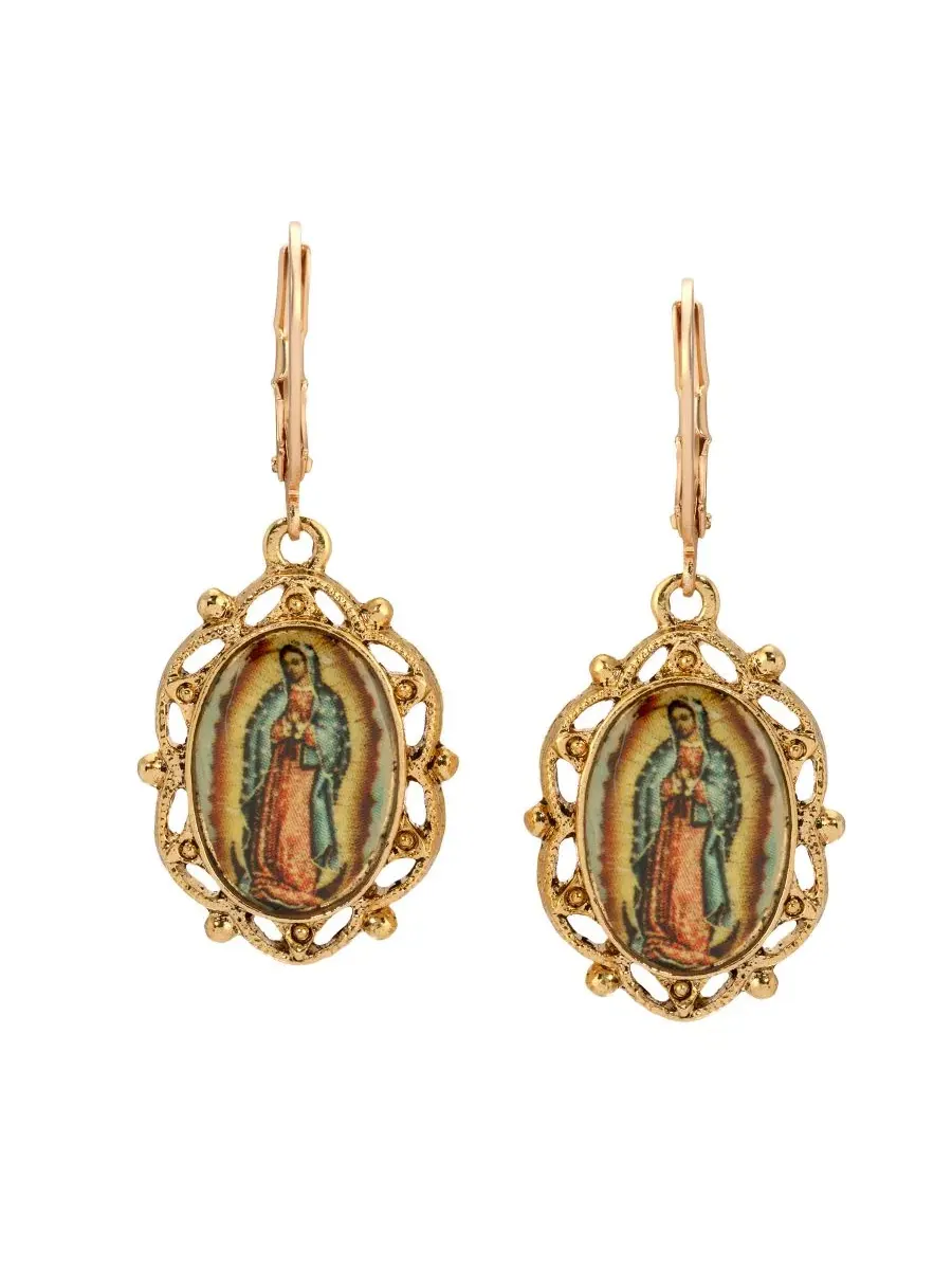 Серьги с подвеской в виде образа Богоматери Гваделупской, модель Our Lady of Guadalupe Decal Oval — изображение 2 из 3