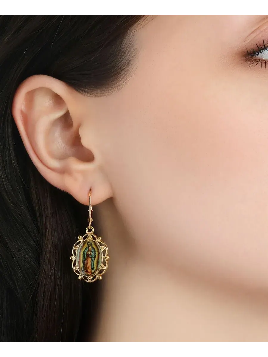 Серьги с подвеской в виде образа Богоматери Гваделупской, модель Our Lady of Guadalupe Decal Oval — изображение 3 из 3