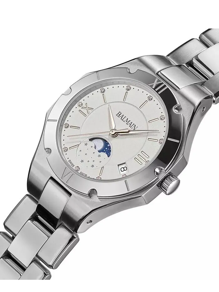 Женские швейцарские часы Be Balmain Moonphase Diamond (1/20 карата) из нержавеющей стали с — изображение 2 из 4
