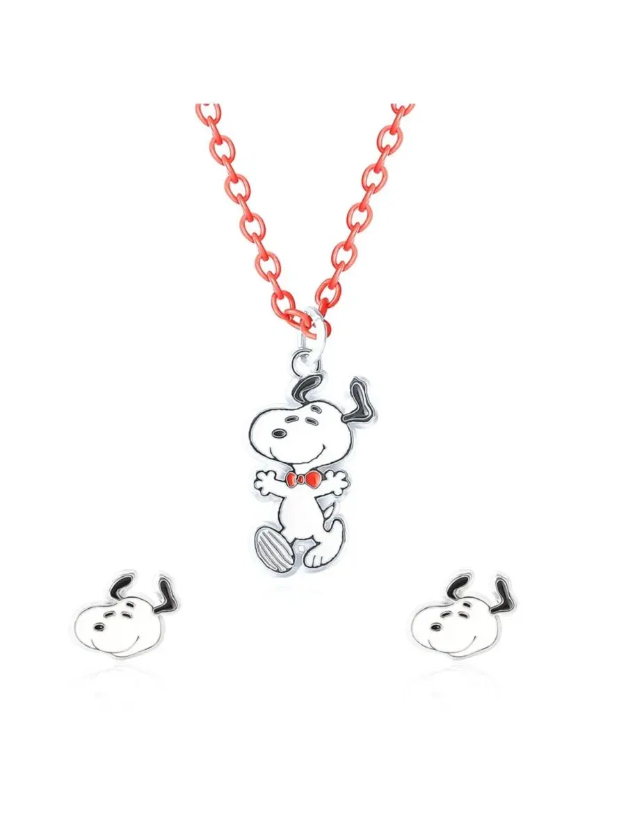 Модный комплект из колье и сережек с изображением Снупи, цепочка 16 + 8 см Peanuts
