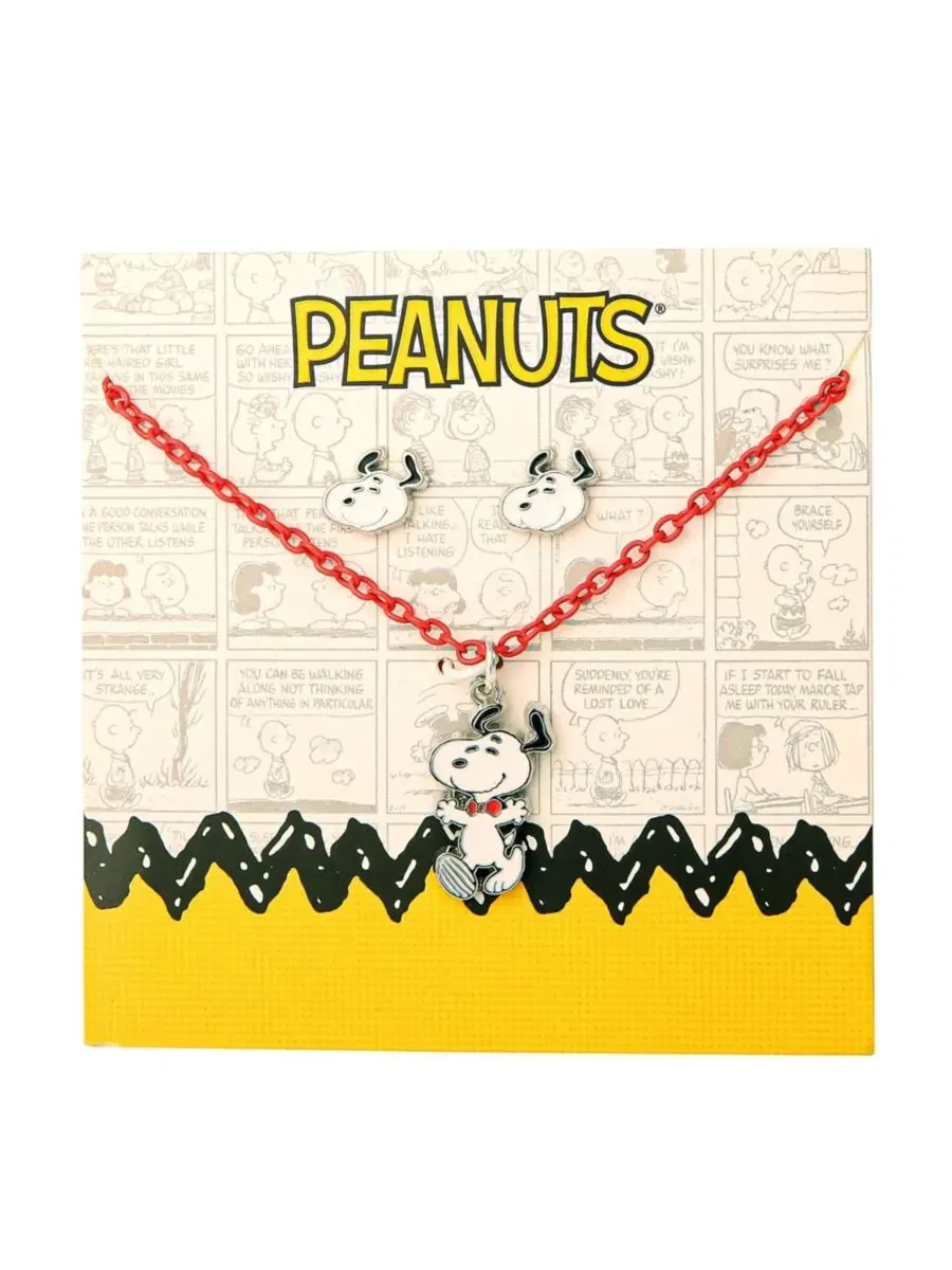 Модный комплект из колье и сережек с изображением Снупи, цепочка 16 + 8 см Peanuts — изображение 3 из 4