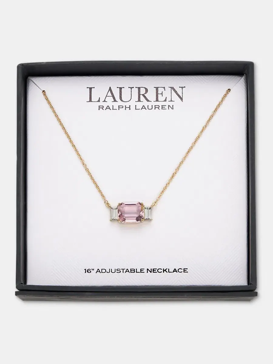 Подвеска в форме коробки с синим камнем, золотистого цвета, на цепочке Lauren Ralph Lauren — изображение 1 из 5