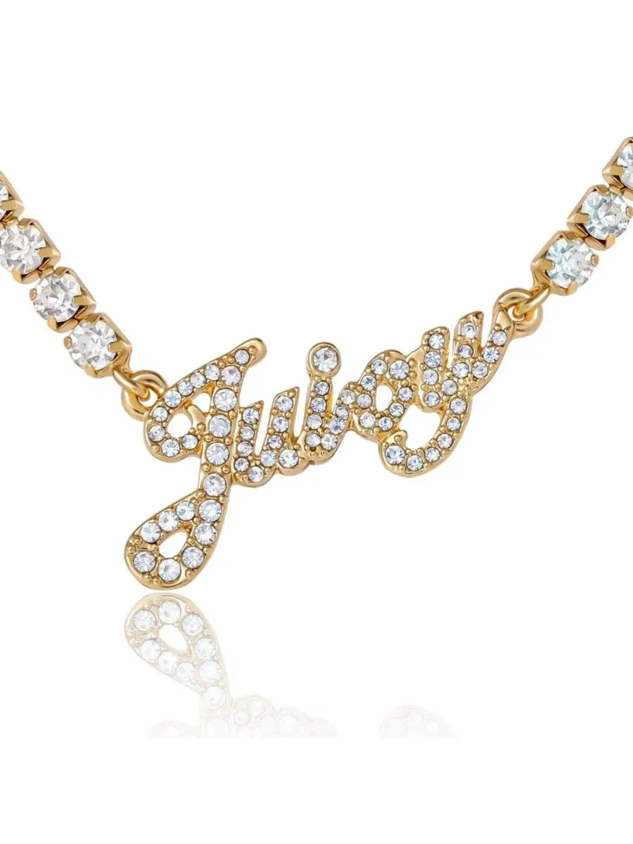 Колье с логотипом и цепочкой, инкрустированной стразами Juicy Couture — изображение 7 из 7, оттенок золото