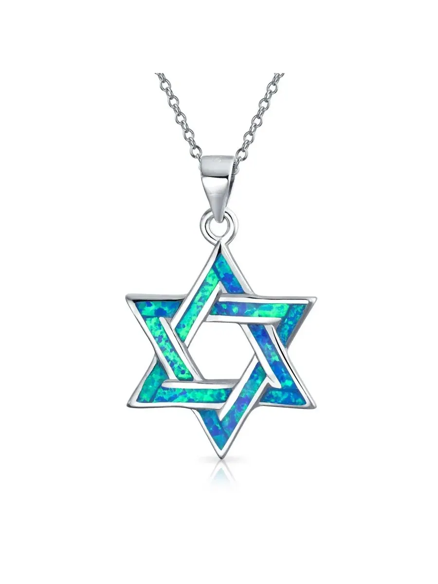 Подвеска-кулон с синтетическим опалом, модель Star of David Bling Jewelry — изображение 1 из 4, оттенок синий