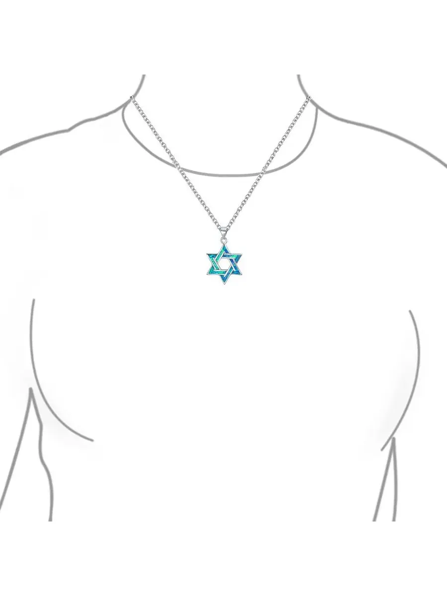 Подвеска-кулон с синтетическим опалом, модель Star of David Bling Jewelry — изображение 3 из 4, оттенок синий