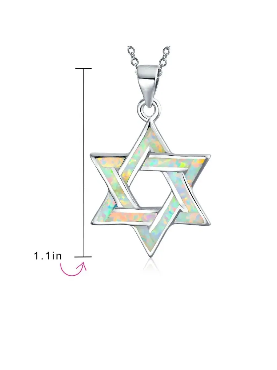 Подвеска-звезда Давида с синтетическим опалом, стерлинговое серебро 925 Bling Jewelry — изображение 3 из 4, оттенок белый