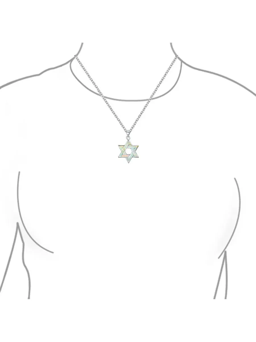 Подвеска-звезда Давида с синтетическим опалом, стерлинговое серебро 925 Bling Jewelry — изображение 4 из 4, оттенок белый