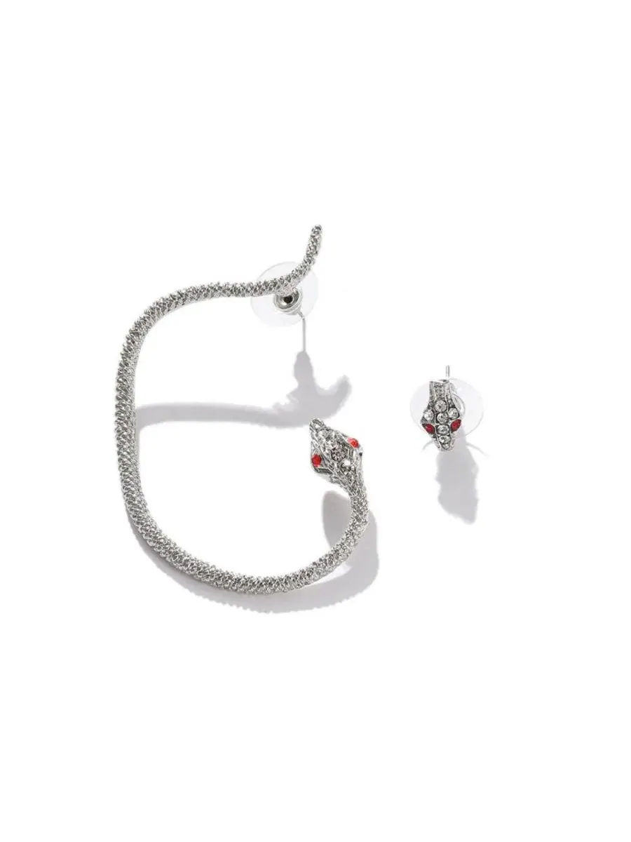 Серьги-каффы с змеиным дизайном SOHI — изображение 1 из 3, оттенок серебряный