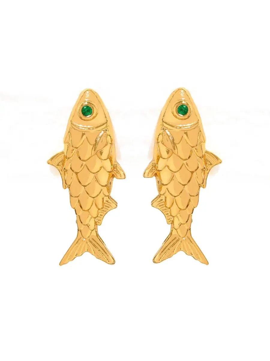 Серьги-гвоздики с рыбками и кристаллами Gone Fishing Studs Girls Crew — изображение 1 из 3, оттенок золото