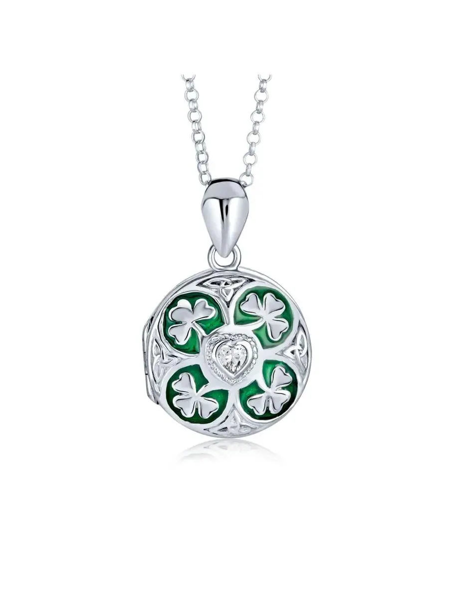 Кулон-медальон с клевером и фото Celtic Lucky Clover Bling Jewelry — изображение 1 из 5, оттенок зеленый