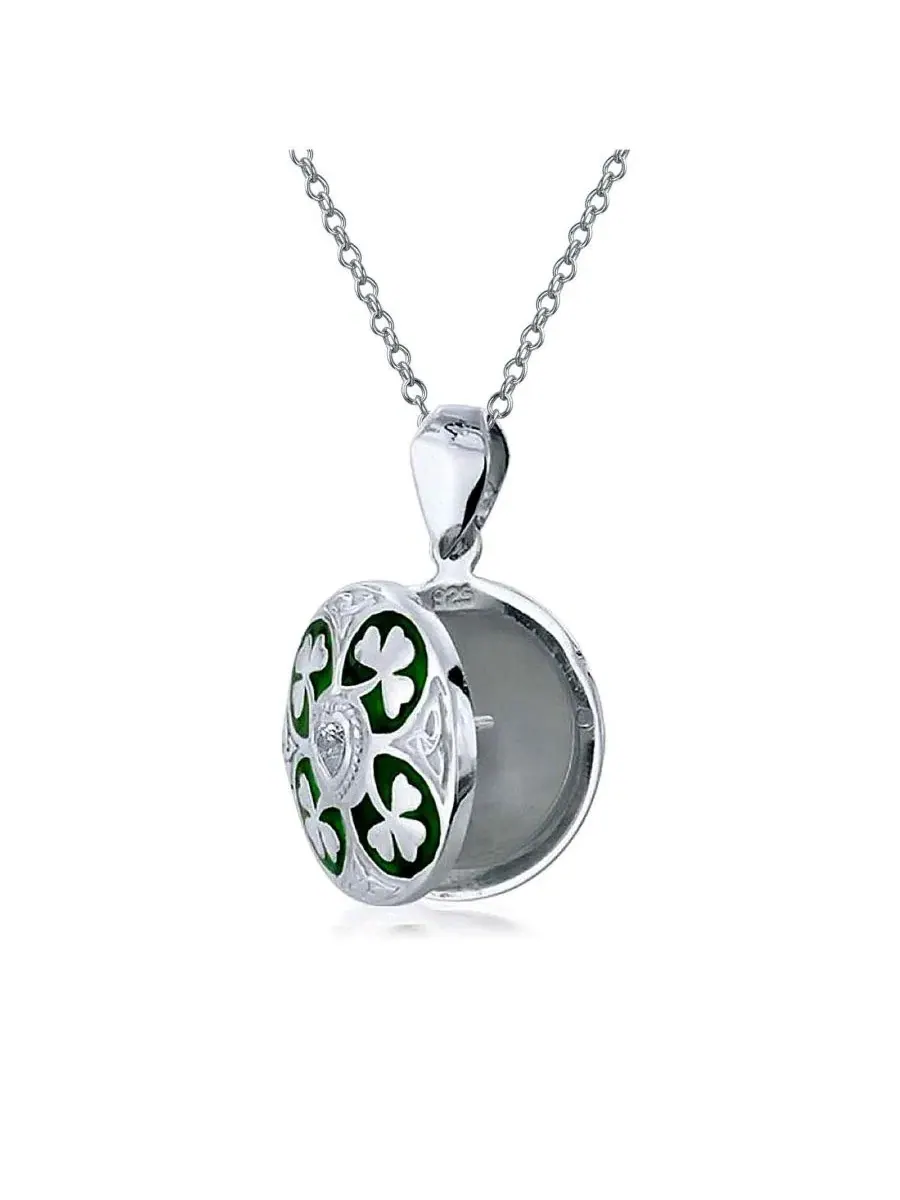 Кулон-медальон с клевером и фото Celtic Lucky Clover Bling Jewelry — изображение 4 из 5, оттенок зеленый