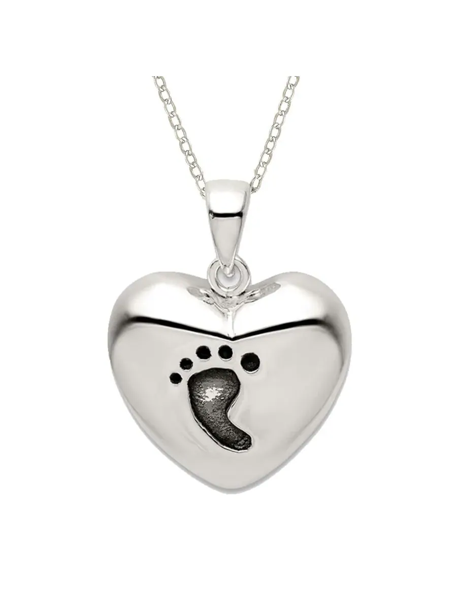 Кулон-сердце с отпечатком ножки, 18 дюймов, серебро 925 пробы, модель Footprint Love Heart Curata — изображение 1 из 6