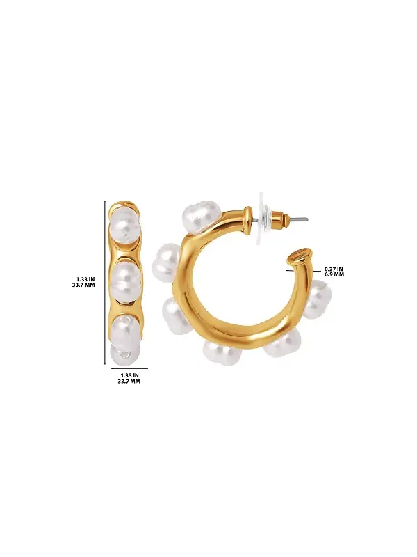 Серьги-Кольца с искусственным жемчугом Bcbg — изображение 3 из 4, оттенок золотистый/белый