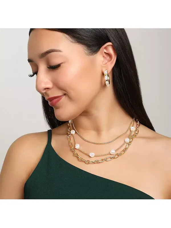 Серьги-Кольца с искусственным жемчугом Bcbg — изображение 4 из 4, оттенок золотистый/белый