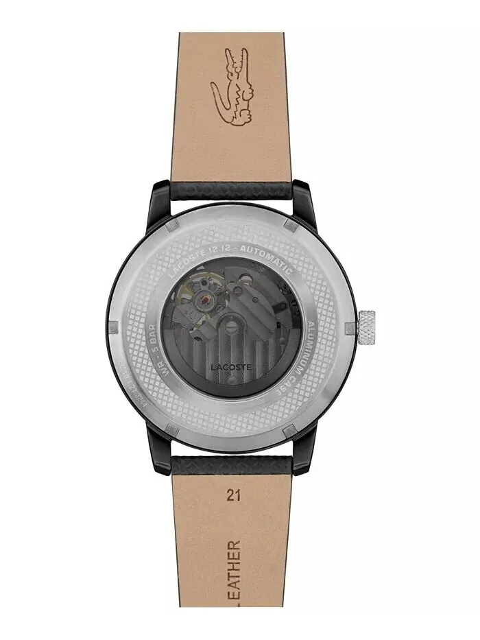 Мужские часы Lacoste L.12.12 Automatique с черным кожаным ремешком — изображение 2 из 5, оттенок черный
