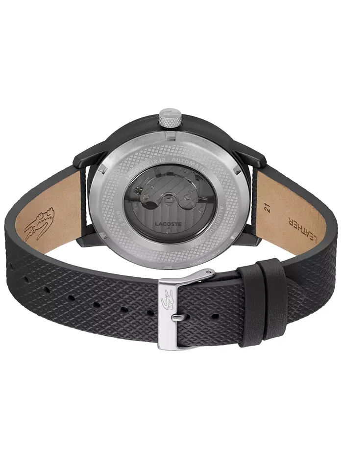 Мужские часы L.12.12 Automatique с черным кожаным ремешком, 44 мм Lacoste — изображение 3 из 9