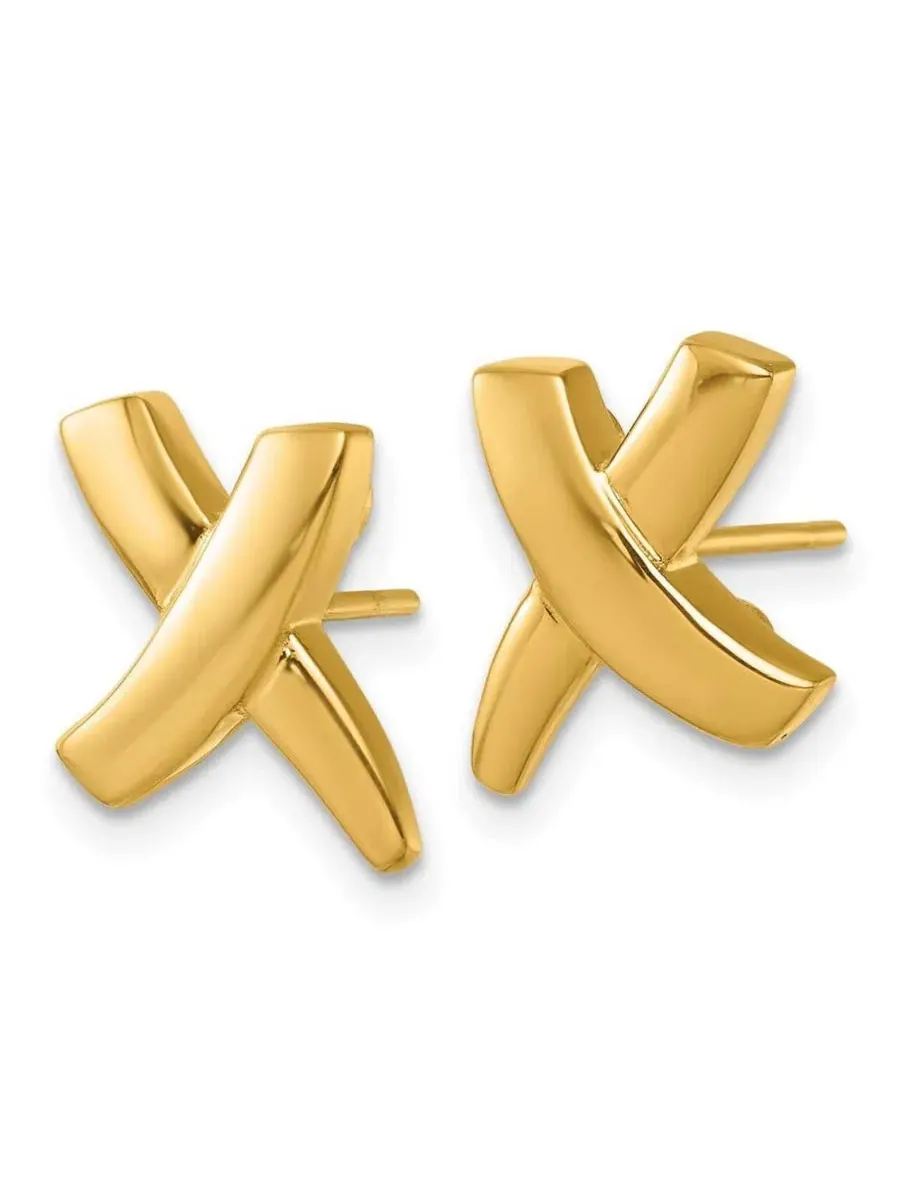 Серьги-гвоздики в форме буквы «X» из цельного 18-каратного желтого золота, 16,5 x 11 мм Curata — изображение 3 из 7