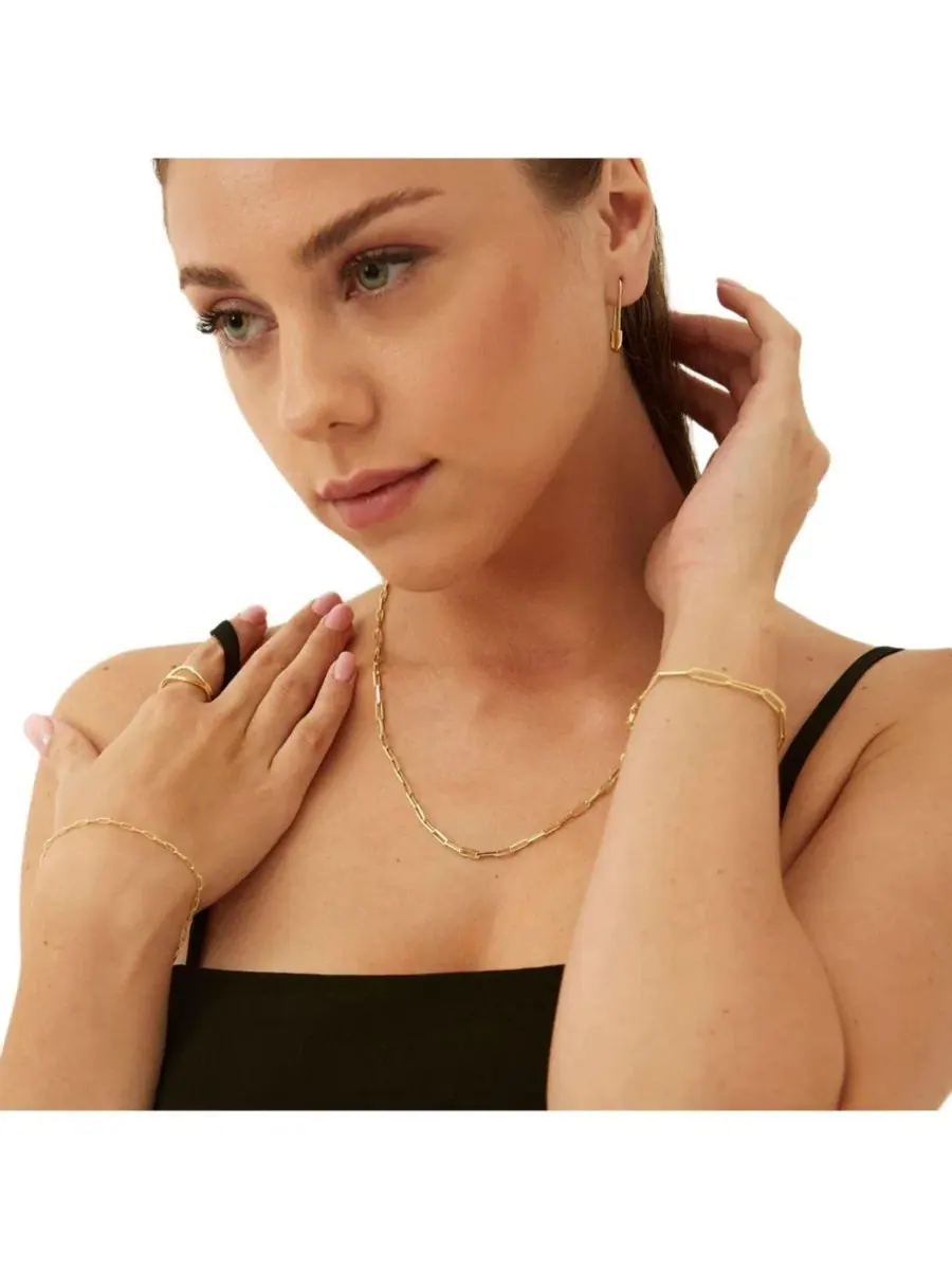 Цепь-колье из стерлингового серебра с позолотой, модель Rectangular Chain Spero London — изображение 2 из 5