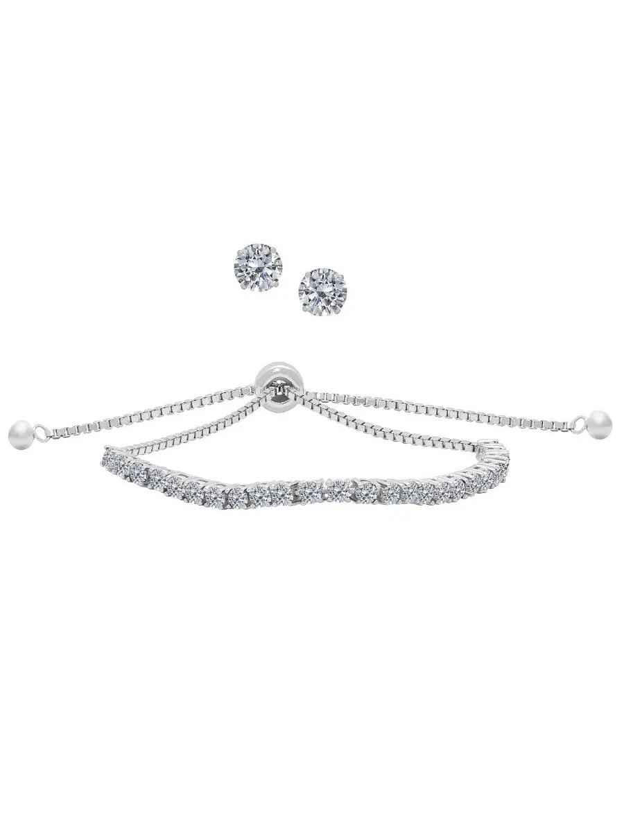 Комплект из браслета и серег с фианитами, модель Round Simulated Gemstone Adjustable Tennis Bolo — изображение 1 из 4