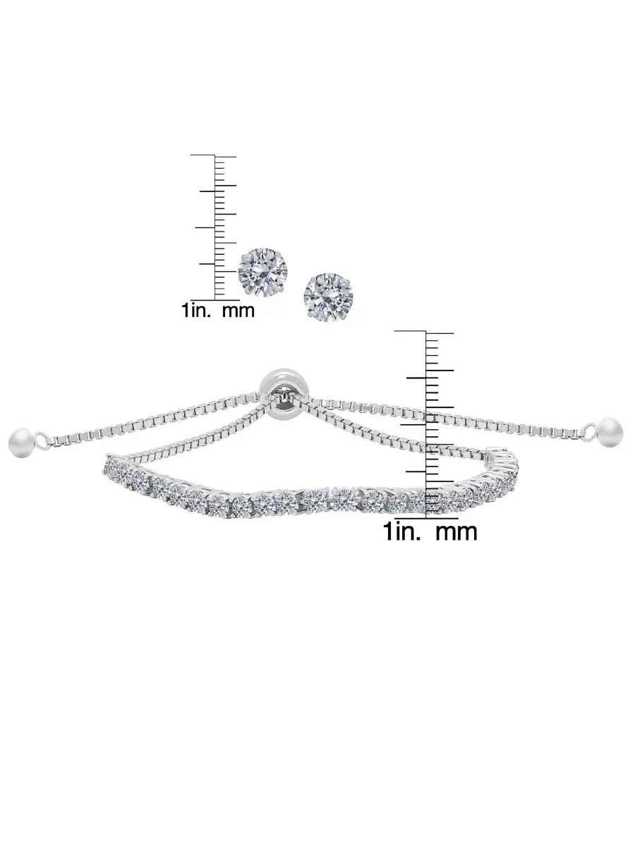 Комплект из браслета и серег с фианитами, модель Round Simulated Gemstone Adjustable Tennis Bolo — изображение 2 из 4