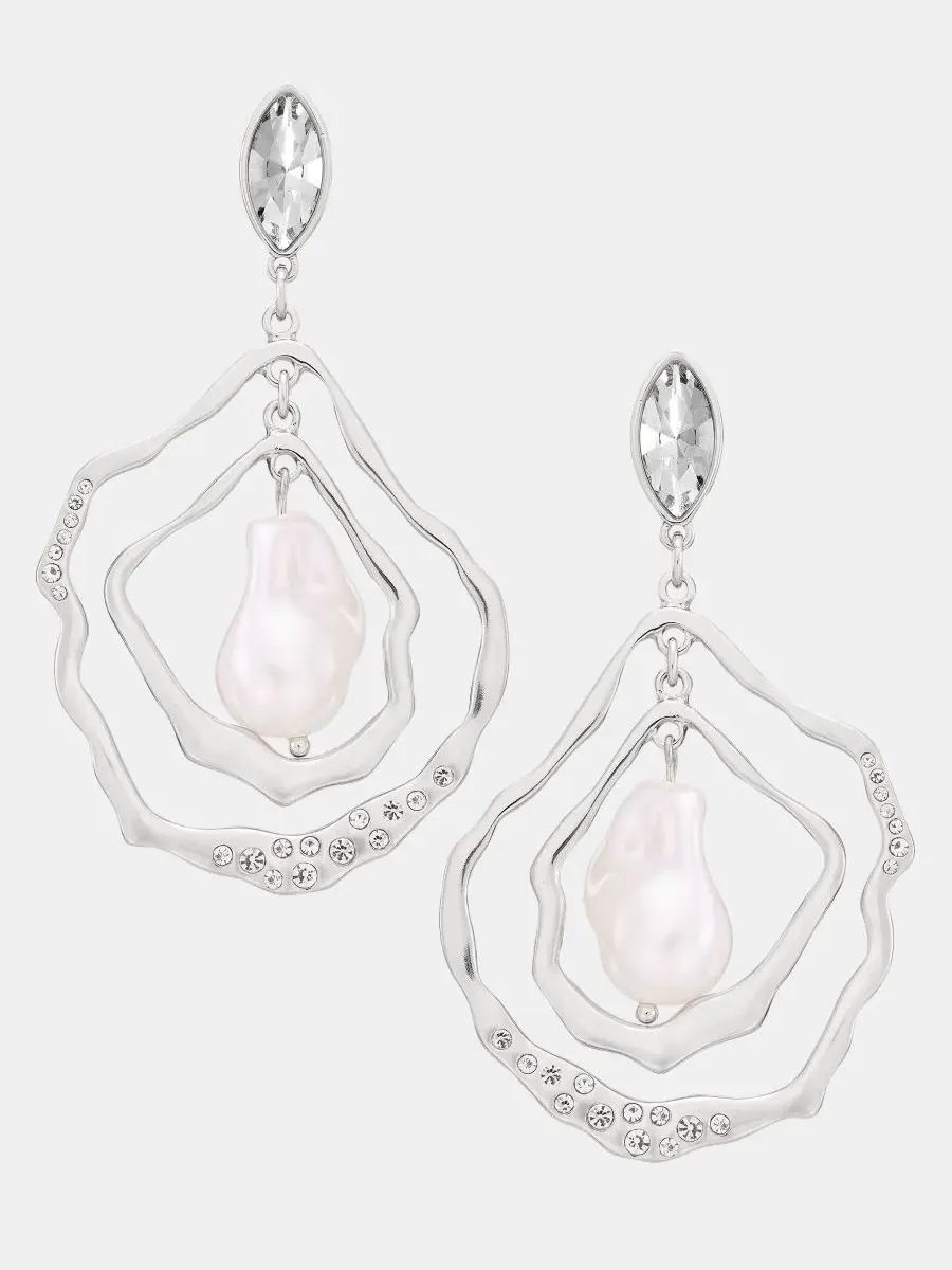 Серьги-пусеты с кристаллами и имитацией жемчуга, модель Pavé & Imitation Pearl Orbital Drop — изображение 1 из 3