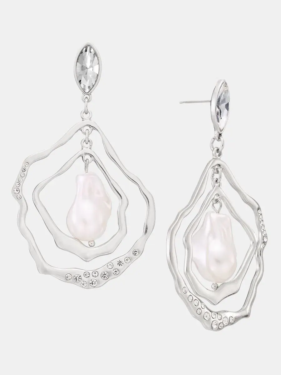 Серьги-пусеты с кристаллами и имитацией жемчуга, модель Pavé & Imitation Pearl Orbital Drop — изображение 3 из 3