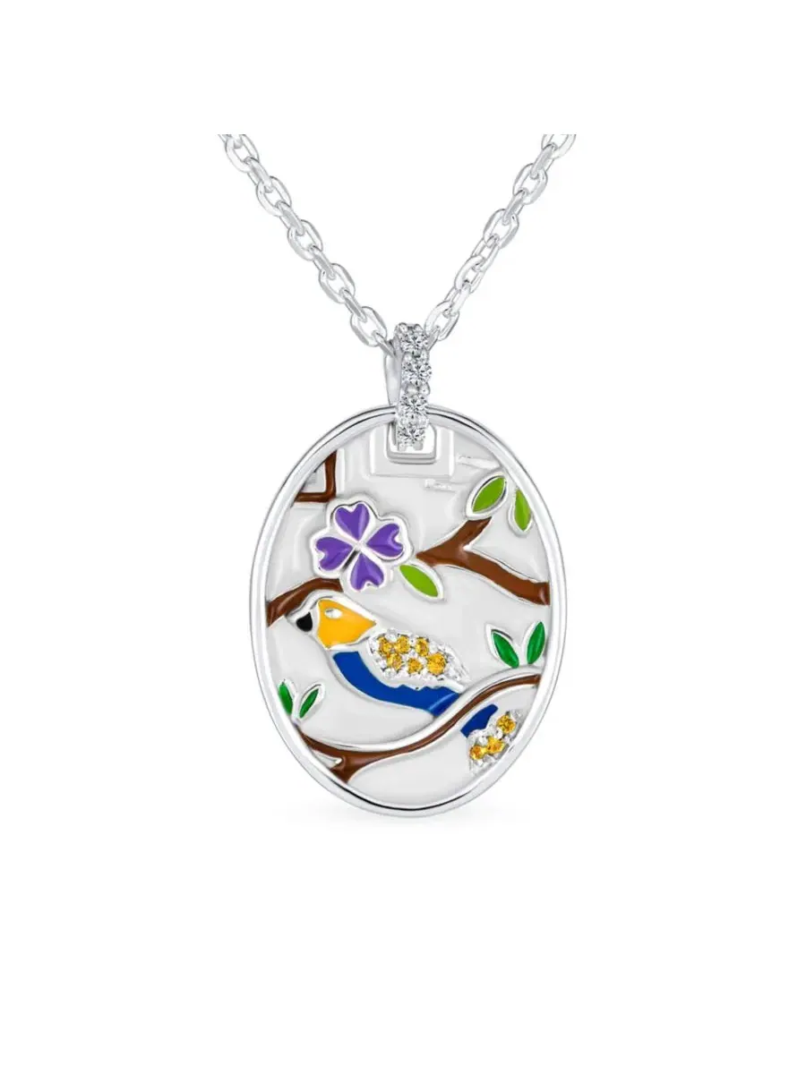 Подвеска-камея в виде овальной птицы с инкрустацией, серебро 925 пробы Bling Jewelry — изображение 1 из 4, оттенок мульти