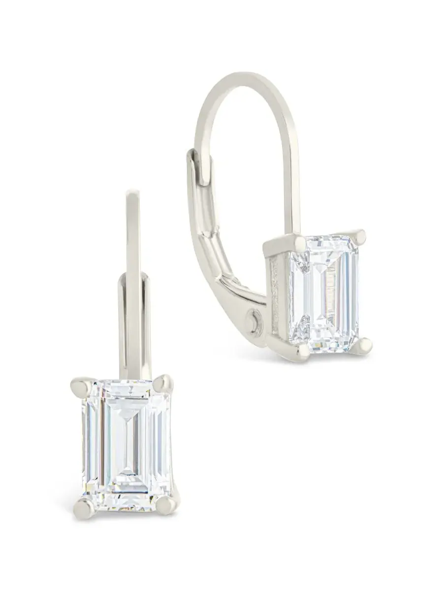 Серебряные клипсы с изумрудной огранкой, французские Sterling Forever — изображение 1 из 5, оттенок серебряный