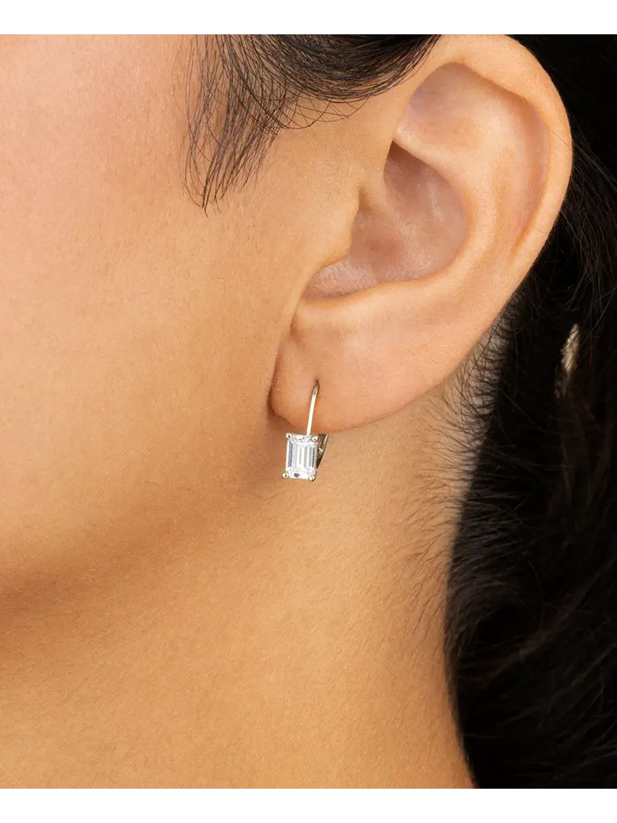 Серебряные клипсы с изумрудной огранкой, французские Sterling Forever — изображение 5 из 5, оттенок серебряный